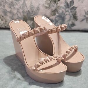 Carmen Sol Blush Wedge Sandals with Studded Straps